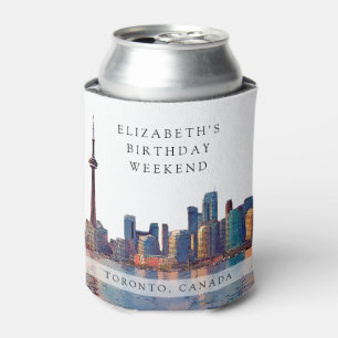 Toronto Skyline Watercolor Birthday Weekend Can Cooler