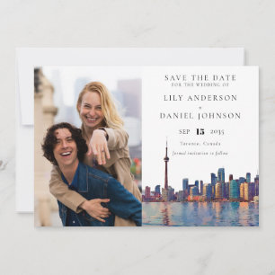 Toronto Skyline Watercolor Photo Wedding Save The Date