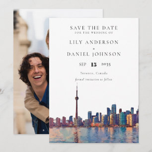 Toronto Skyline Watercolor Photo Wedding Save The Date