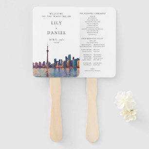 Toronto Skyline Watercolor Wedding Program Hand Fan
