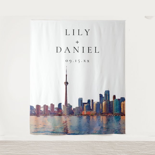 Toronto Skyline Wedding Photo Backdrop Tapestry (Front)