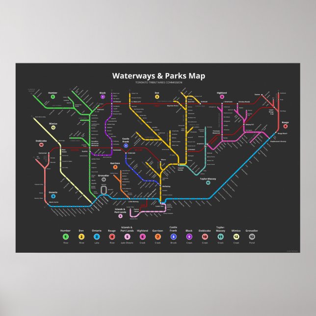 Toronto Waterways & Parks Map (36"x24") Poster (Front)