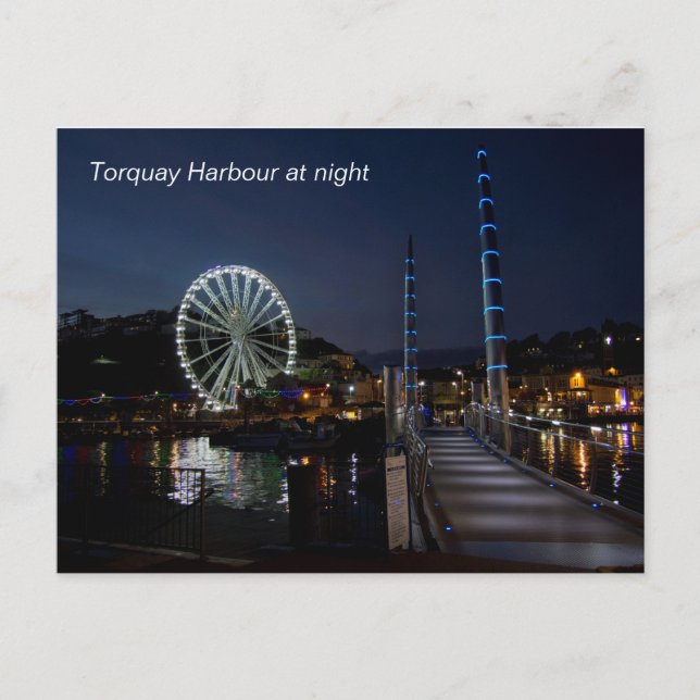 Torquay harbor at night postcard (Front)