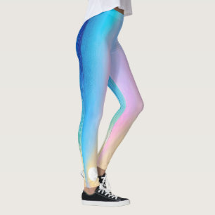 "Torranbay" Wide Pink and Blue Landscape Seascape Leggings