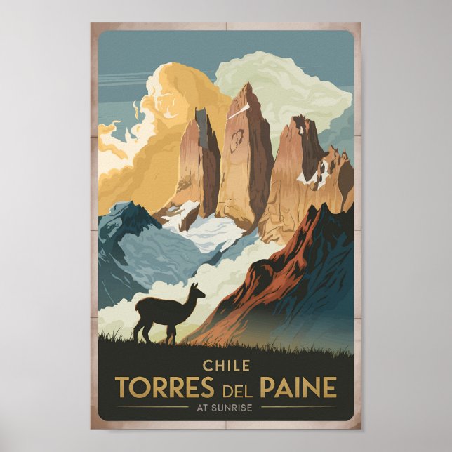 Torres del Paine Chile Illustration Travel Art Poster (Front)