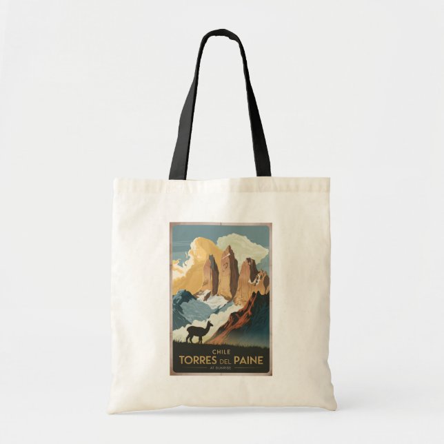 Torres del Paine Chile Illustration Travel Art Tote Bag (Front)