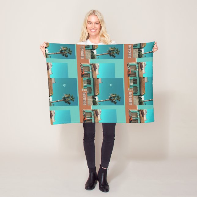Torrevieja in Orange and Turqoise Fleece Blanket (In Situ)