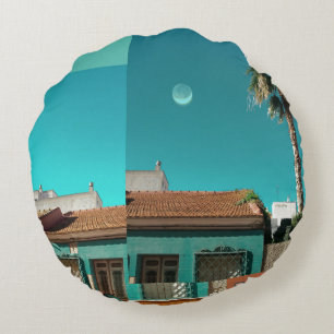 Torrevieja in Orange and Turqoise Round Cushion