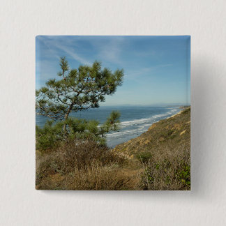 Torrey Pine and California Coastline Landscape 15 Cm Square Badge
