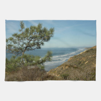 Torrey Pine and California Coastline Landscape Tea Towel