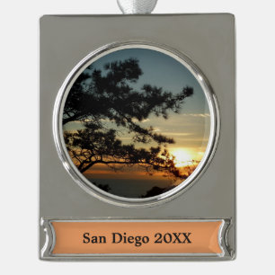 Torrey Pine Sunset I California Landscape Silver Plated Banner Ornament