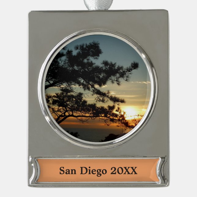 Torrey Pine Sunset I California Landscape Silver Plated Banner Ornament (Front)