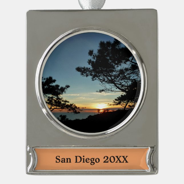Torrey Pine Sunset III California Landscape Silver Plated Banner Ornament (Front)
