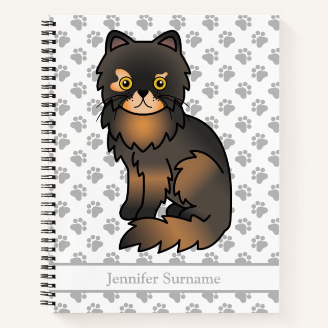 Tortie Point Persian Cartoon Cat & Custom Text Notebook (Front)