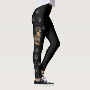 Tortie Point Persian Cute Cartoon Cat & Paws Black Leggings