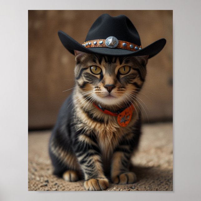 Tortishell Cat Wearing A Cowboy Hat  Poster (Front)
