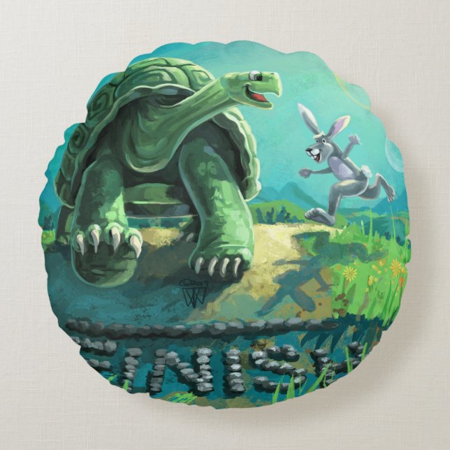 Tortoise and the  Hare Art Round Cushion (Front)