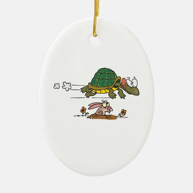 tortoise and the hare funny fable cartoon ceramic tree decoration (Front)