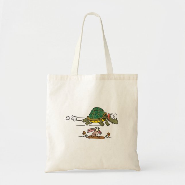 tortoise and the hare funny fable cartoon tote bag (Front)