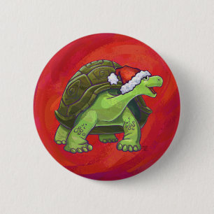 Tortoise Christmas On Red 6 Cm Round Badge