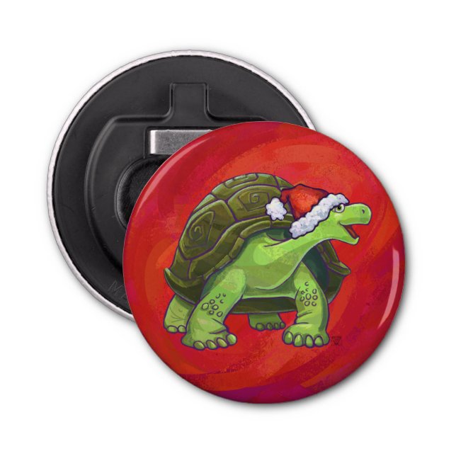 Tortoise Christmas On Red Bottle Opener (Front)
