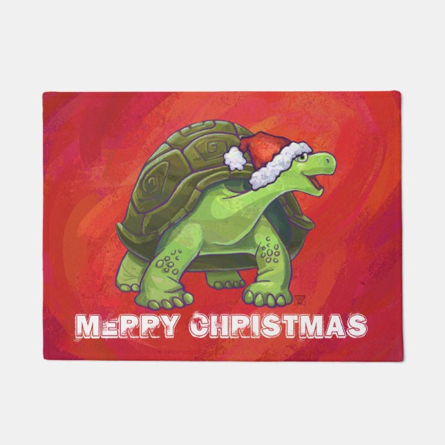 Tortoise Christmas On Red Doormat (Front)