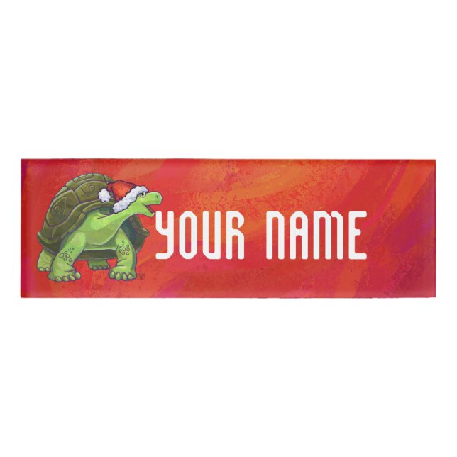 Tortoise Christmas On Red Name Tag (Front)