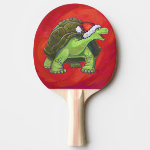 Tortoise Christmas On Red Ping Pong Paddle