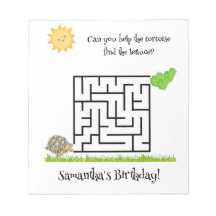 Tortoise find the lettuce, birthday maze notepads