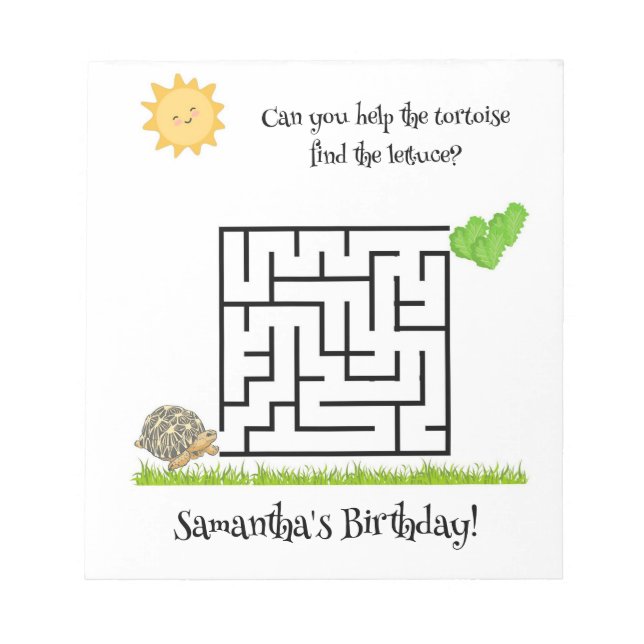 Tortoise find the lettuce, birthday maze notepads (Front)