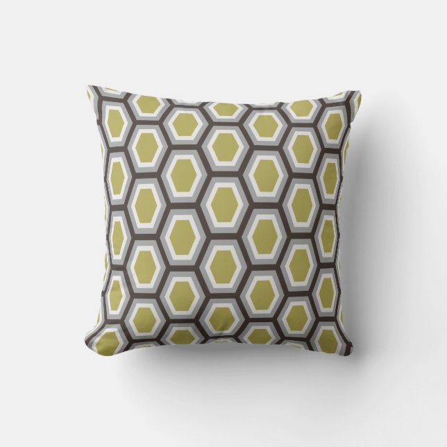 Tortoise Hexagon Pattern Avocado and Grey Cushion (Front)