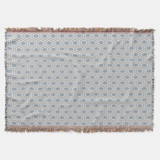Tortoise Hexagon Pattern Blue Grey Tan Throw Blanket (Front)
