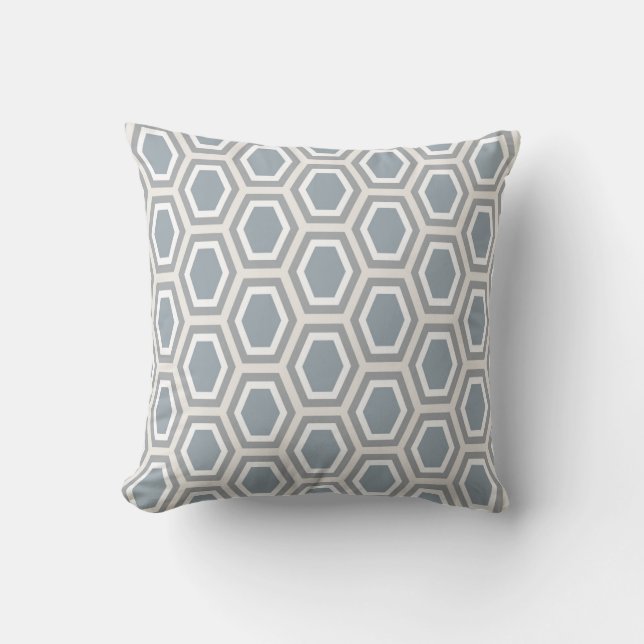 Tortoise Hexagon Pattern Blue Grey Tan White Cushion (Front)