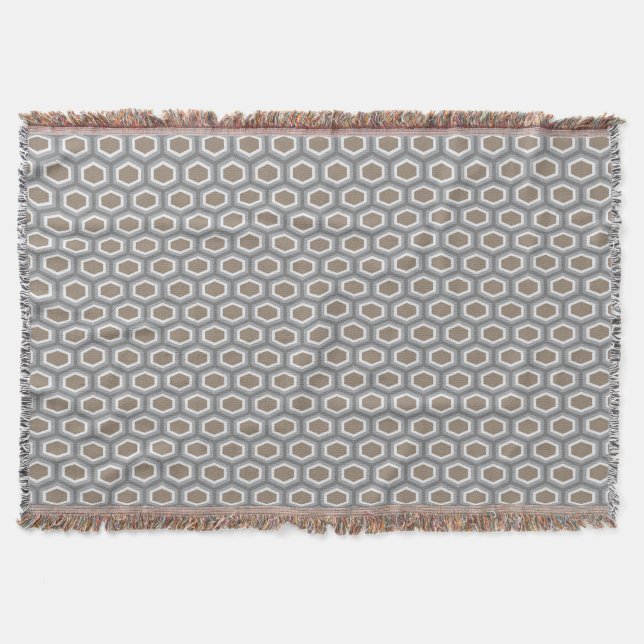 Tortoise Hexagon Pattern Brown Grey Throw Blanket (Front)