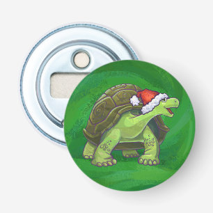 Tortoise in Santa Hat On Green Bottle Opener