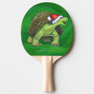 Tortoise in Santa Hat On Green Ping Pong Paddle