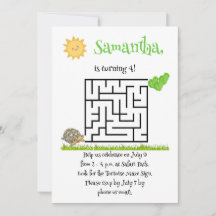 Tortoise maze puzzle birthday invitations for kids