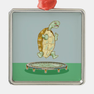 Tortoise on a trampoline metal tree decoration