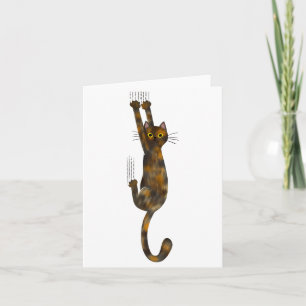 Tortoise Shell Cat Hanging On Funny Tortie Cat Card