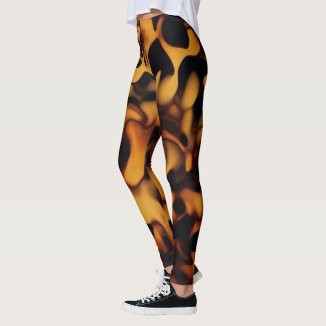 Tortoise Shell Turtle Shell Pattern Amber Brown Leggings (Left)