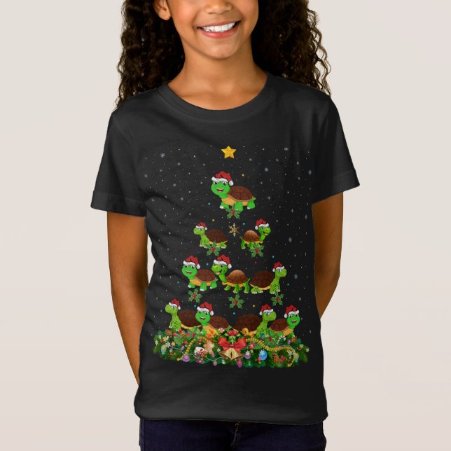 Tortoise Xmas Tree Gift Santa Hat Tortoise Christm T-Shirt (Front)