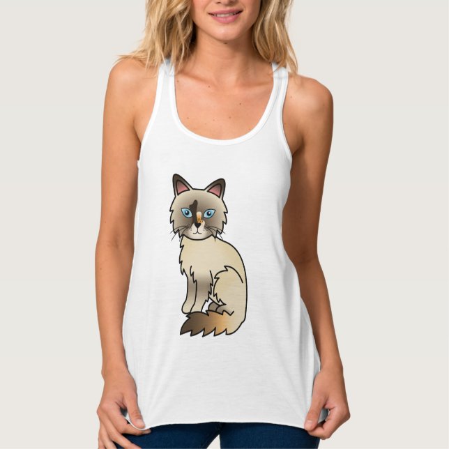 Tortoiseshell Birman / Ragdoll Cute Cartoon Cat Singlet (Front)