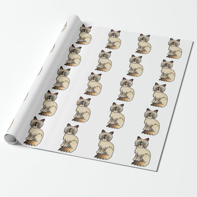 Tortoiseshell Birman / Ragdoll Cute Cat Pattern Wrapping Paper (Unrolled)