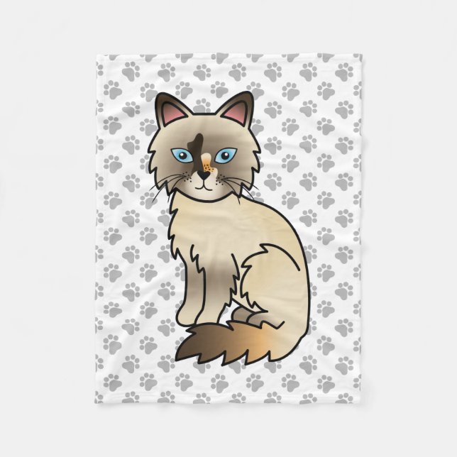 Tortoiseshell Birman / Ragdoll Cute Cat & Paws Fleece Blanket (Front)