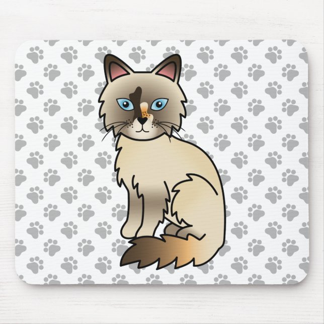 Tortoiseshell Birman / Ragdoll Cute Cat & Paws Mouse Pad (Front)