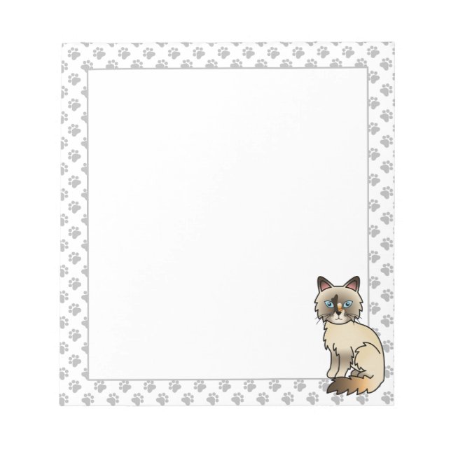 Tortoiseshell Birman / Ragdoll Cute Cat & Paws Notepad (Front)