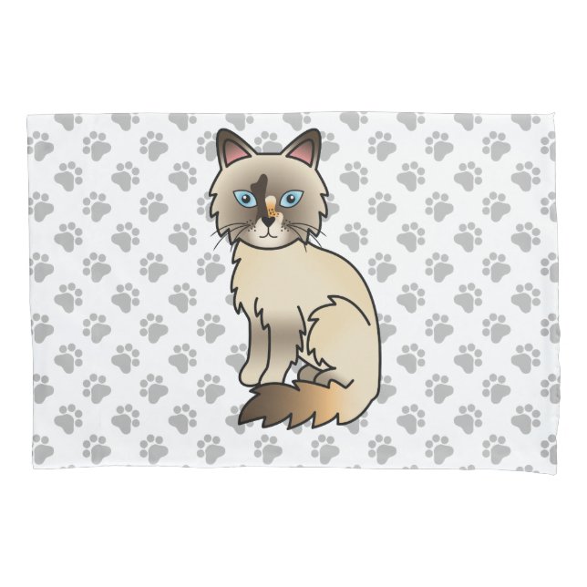 Tortoiseshell Birman / Ragdoll Cute Cat & Paws Pillowcase (Front)