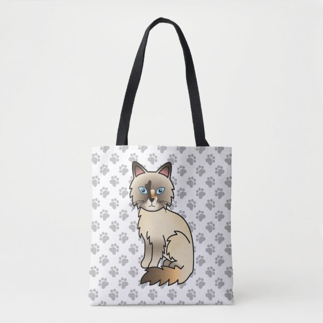 Tortoiseshell Birman / Ragdoll Cute Cat & Paws Tote Bag (Front)