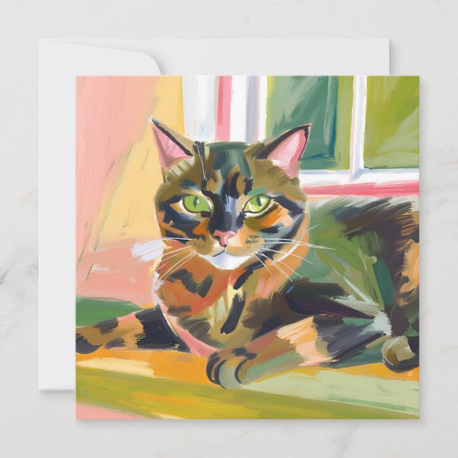 Tortoiseshell Cat | Beautiful Cat Painting Card (Front)