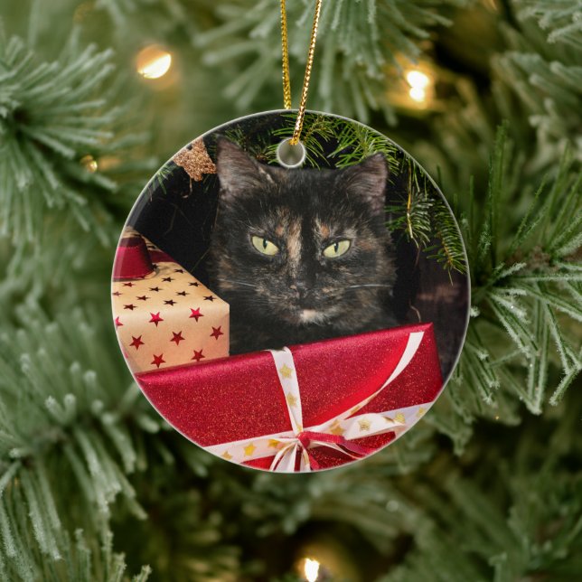Tortoiseshell cat Christmas Ceramic Tree Decoration (Tree)